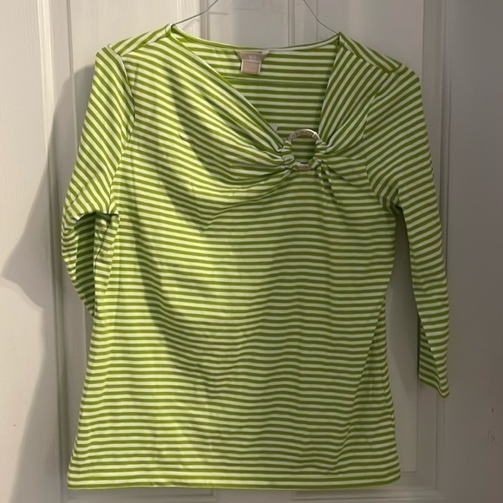 Michael Kors,NWT Large striped 3/4 sleeve in lime and white